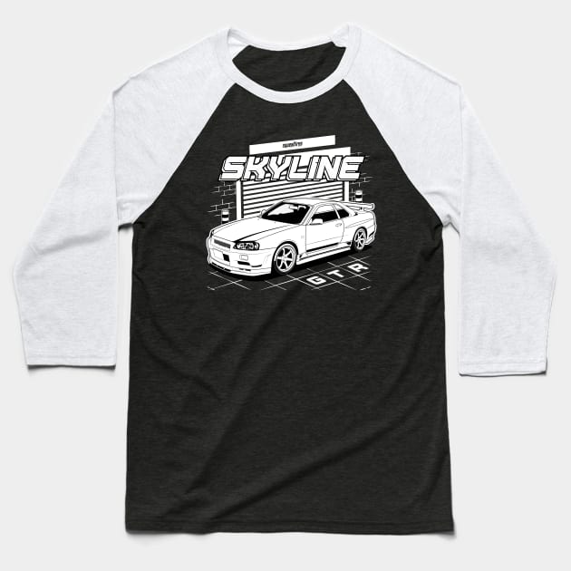 Skyline GTR R34 Baseball T-Shirt by squealtires